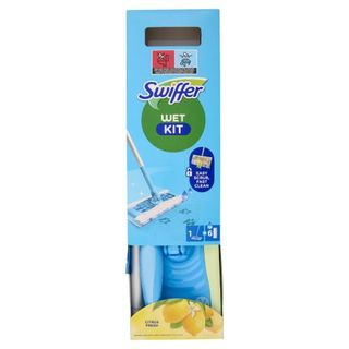 Swiffer Wet Kit Citrus Fresh (1 Scopa Lavapavimenti + 6 Panni Umidi per Pavimenti)