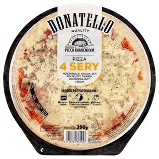 Donatello Pizza 4 sery (Mozzarella, Gouda, ser półtłusty twardy dojrzewający i Edam) 390 g
