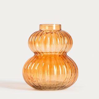 Wazon | VIAS | szklany ryflowany miodowy | 14x16 cm | 753008