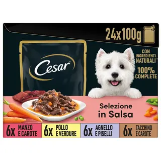 Cesar dog busta in salsa multipack 24x100g mix carne e verdura