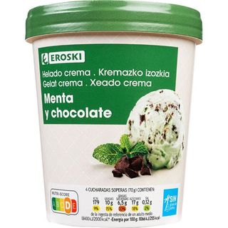 Helado De Menta Y Chocolate Eroski, Tarrina 500 Ml. (25458969)