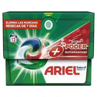Detergente En Cápsulas Todo En Uno Pods + Poder Extra Quitamanchas Ariel 12 Lavados.