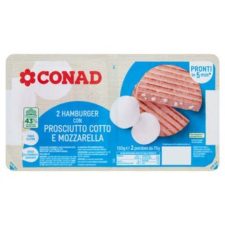 CONAD 2 Hamburger con Prosciutto Cotto e Mozzarella 2 x 75 g - 8003170049642