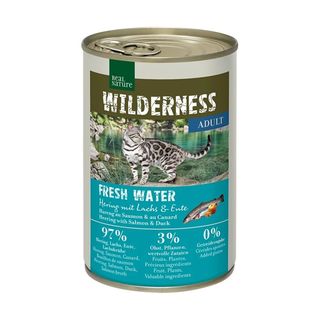 Real nature wilderness cat patã© lattina 400g aringa con salmone e anatra