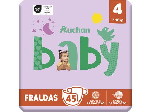 FRALDAS AUCHAN BABY T4 7-18KG 45UN