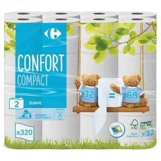 Papel Higiénico Compact Doble Rollo Carrefour 32 Rollos.