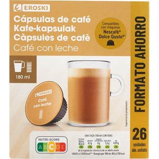 Café Con Leche Compatible Dolce Gusto Eroski, Caja 26 Uds