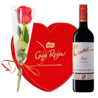 Pack vino + bombon Nestlé + Rosa