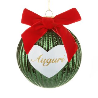 Pallina Natale cuore Merry Christmas 10 cm - verde crochet