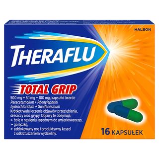 Theraflu Total Grip Lek przeciwbólowy i przeciwgorączkowy na grypę i przeziębienie paracetamol 500 mg 16 kapsułek