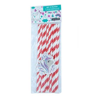 Set 10 Pajitas Unicornio Rosa - Taï - Jôn - Rojo 8436573802741