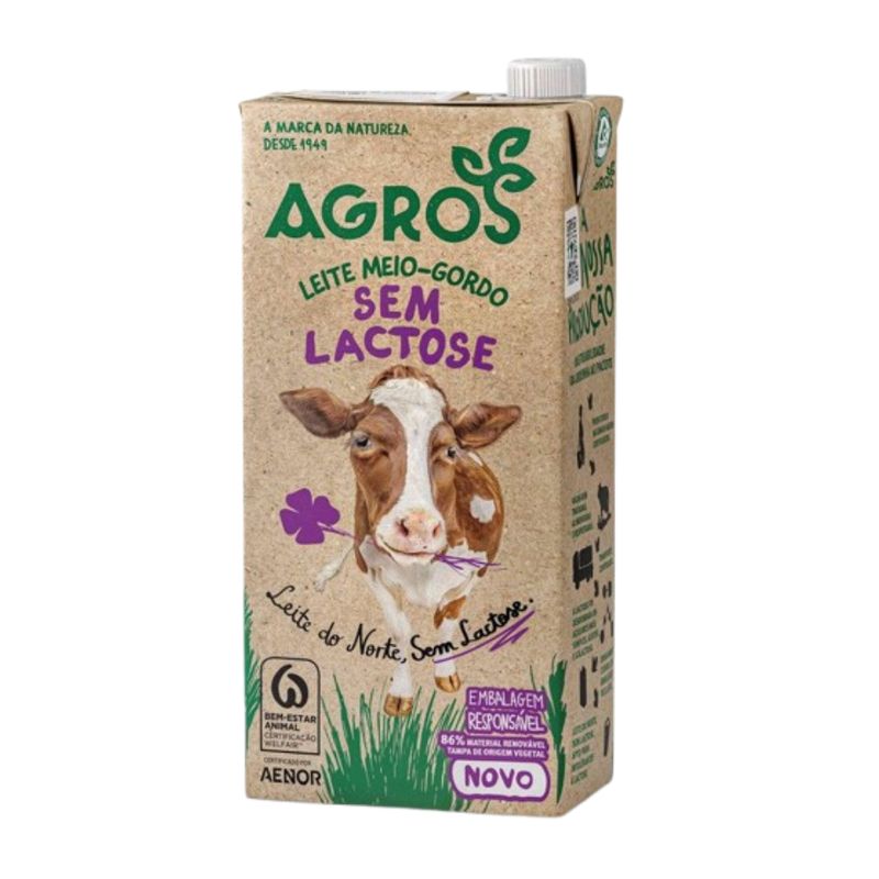 LEITE SEM LACTOSE AGROS MEIO GORDO 1L