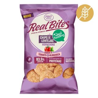 RealFooding RealBites Chips de Lentejas Horneadas Tomate y Albahaca Sin Gluten 80g
