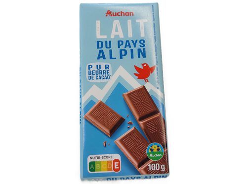 CHOCOLATE DE LEITE AUCHAN CULTIVAMOS O BOM DOS ALPES 100G