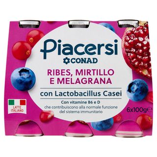 PIACERSI CONAD Ribes, Mirtillo e Melagrana con Lactobacillus Casei 6 x 100 g - 8003170077645