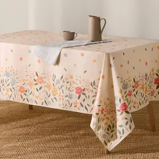 Mantel Antimanchas Resinado Flores Abu Amarillo 8 Comensales