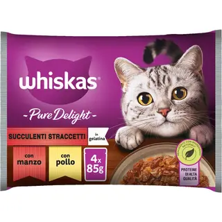 Whiskas pure delight cat busta multipack 4x85g manzo e pollo