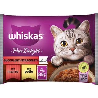 Whiskas pure delight cat busta multipack 4x85g manzo e pollo