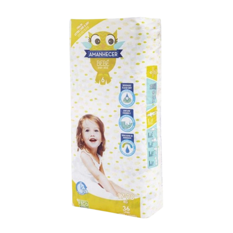 Amanhecer Dry Fraldas Bebé T6 17a28kg 36un