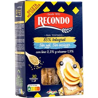 RECONDO Pan Tostado Integral Sin Sal/Azúcares 30 Uds 270 G