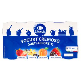 Carrefour Classic Yogurt Cremoso Gusti Assortiti Fragola Vaniglia Albicocca frutti di Bosco 8x125g