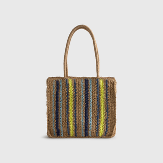 Bolso de playa efecto rafia Rasqi color azul talla 45x35 cm