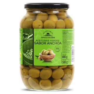 Aceitunas Verdes Con Hueso Sabor Anchoa Dia Vegecampo Frasco 500 G
