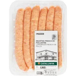 Longaniza de pollo EROSKI, 6 uds, bandeja 360 g (23895717)
