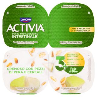 ACTIVIA Fibre Yogurt con Probiotico Bifidus, gusto Pere e Cereali, 4x125g