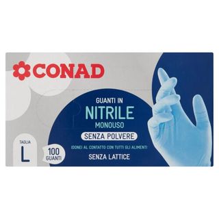 CONAD Guanti in Nitrile Monouso Senza Polvere Taglia L 100 Guanti - 8003170071667
