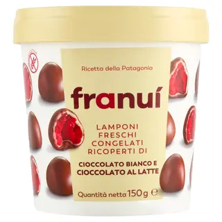 Franuí Lamponi Freschi Congelati Ricoperti Di Cioccolato Bianco E Cioccolato Al Latte 150 G