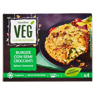 Carrefour Veg Burger con Semi Croccanti Spinaci, Emmental Surgelato 400 g