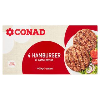 CONAD 4 Hamburger di carne bovina Surgelati 4 x 100 g - 8003170040564