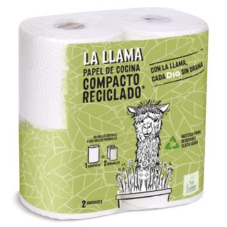 Papel De Cocina Compacto Reciclado Doble Rollo La Llama Dia Bolsa 2 Unidades