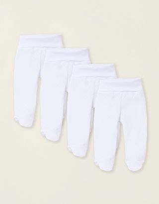 Pack 4 Calças com Pés em Pointelle para Recém-Nascida e Bebé - Tamanho 0/1M