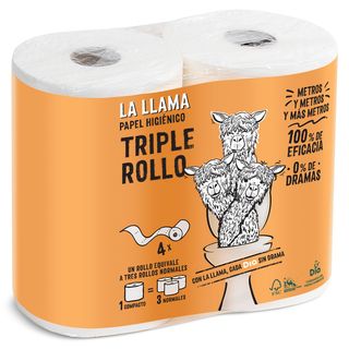 Papel Higiénico Triple Rollo La Llama Dia Bolsa 4 Unidades