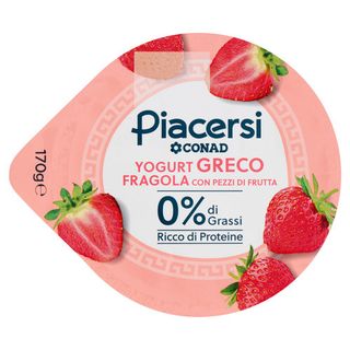 PIACERSI CONAD Yogurt Greco Fragola con Pezzi di Frutta 0% di Grassi 170 g - 8003170100183