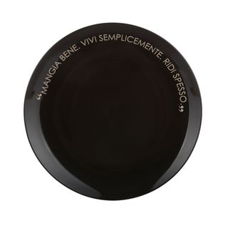 Piatto piano nero con scritta - 27 cm in stoneware
