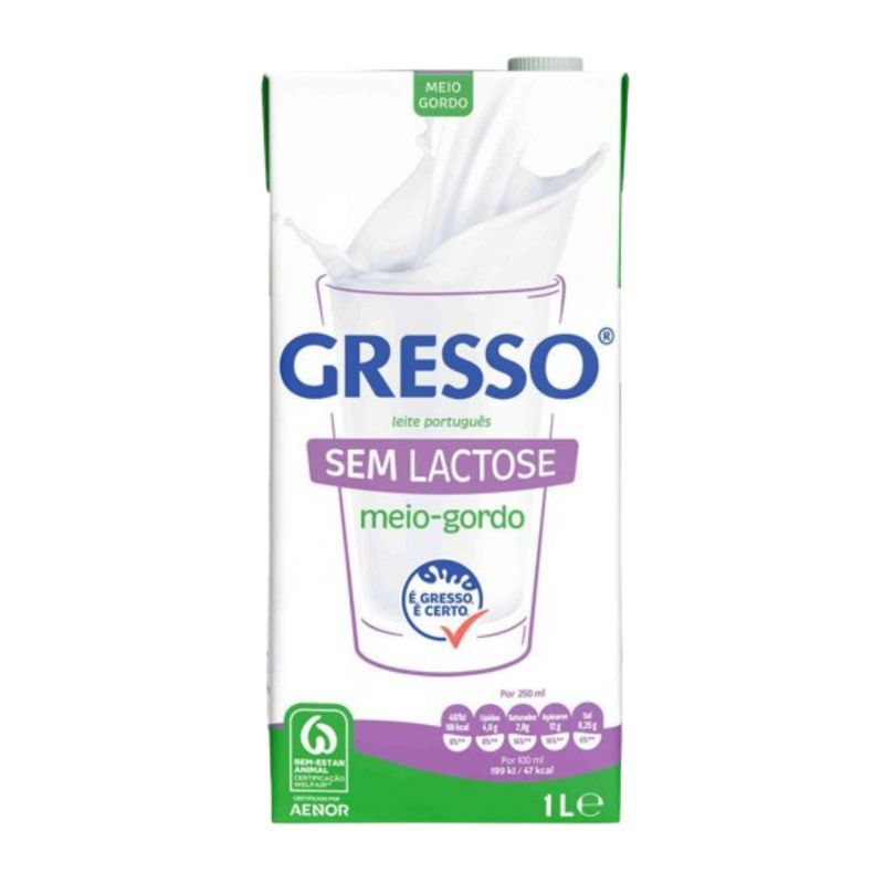 Gresso Leite Meio-Gordo sem Lactose 1L