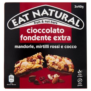 Eat Natural cioccolato fondente extra mandorle, mirtilli rossi e cocco 3 x 40 g