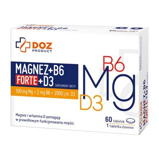 DOZ Product Magnez + B6 Forte + D3, tabletki powlekane, 60 s