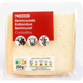 Queso Cortado Mezcla Semicurado Eroski, Cuña 250 Gr. (20041471)