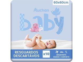 RESGUARDOS AUCHAN BABY:DESCARTÁVEIS 60X60CM 10UN