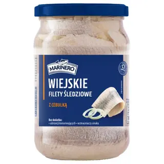 Marinero Marynowane filety śledziowe bez skóry w zalewie z olejem roślinnym i cebulą 600/475g