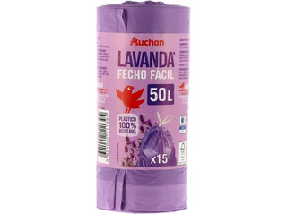SACO LIXO AUCHAN:LAVANDA FECHO FÁCIL 50L 15UN