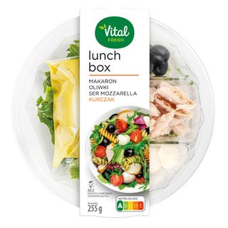 Vital Fresh Lunch Box z makaronem, oliwkami, serem mozzarella i kurczakiem, 255 g