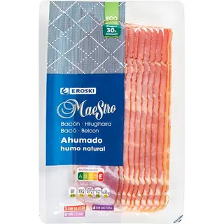 Bacon Ahumado Con Humo Natural Eroski Maestro, Sobre 150 Gr.