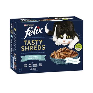 0.96 KG 12 sobres x 80 g Felix Tasty Shreds Festín del Mar Filetes en Salsa sobre para gatos