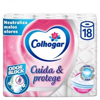 Papel Higiénico Cuida & Protege 3 Capas Odor Block Colhogar 18 Rollos.
