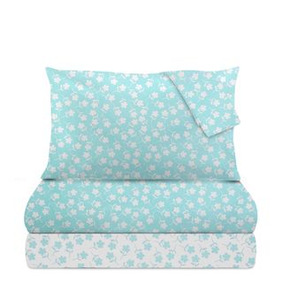 COMPLETO LETTO SINGOLO - POLI FIORI AZZURRO